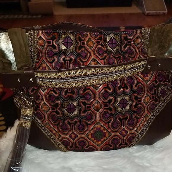 SHARIF 💜 WOW Melange Needlepoint Hobo Boho Bag (Brown) purse💜 - Picture 6 of 16